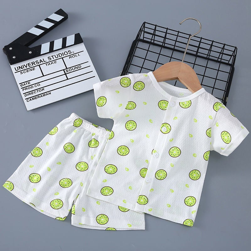 Baby Short-Sleeved Suit Summer Pure Cotton Baby Half-Sleeved Home Clothes Thin Children'S Thin Pajamas - Image 2