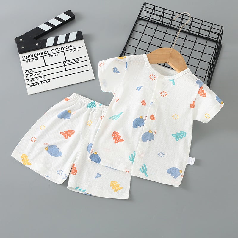 Baby Short-Sleeved Suit Summer Pure Cotton Baby Half-Sleeved Home Clothes Thin Children'S Thin Pajamas - Image 4