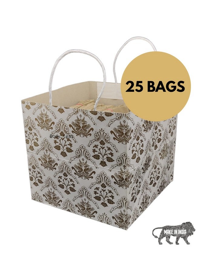 Arrow Paper Products Square Golden Bird Printd Paper Gift Bags for Baby Shower Return Gift, Small Presents, Weddings, Birthday, Holiday Presents (Pack of 25, 22.60 x 22.86x 22.86 Cm) - Image 3