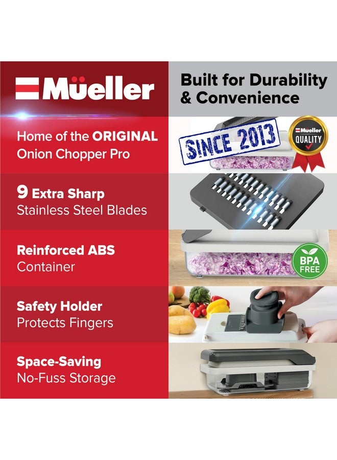 Mueller مُقطّع الخضار مولر، آلة تقطيع الخضار، مبشرة جبن، قاطع بصل وخضار مع حاوية، مكعبات، أدوات ومستلزمات المطبخ، أبيض رمل/رمادي - Image 2