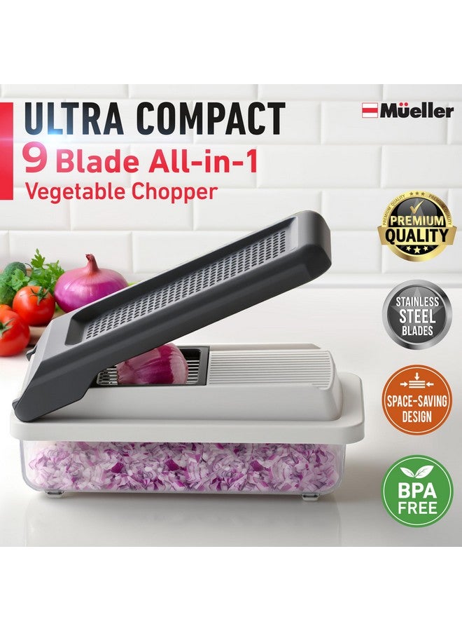 Mueller مُقطّع الخضار مولر، آلة تقطيع الخضار، مبشرة جبن، قاطع بصل وخضار مع حاوية، مكعبات، أدوات ومستلزمات المطبخ، أبيض رمل/رمادي - Image 3