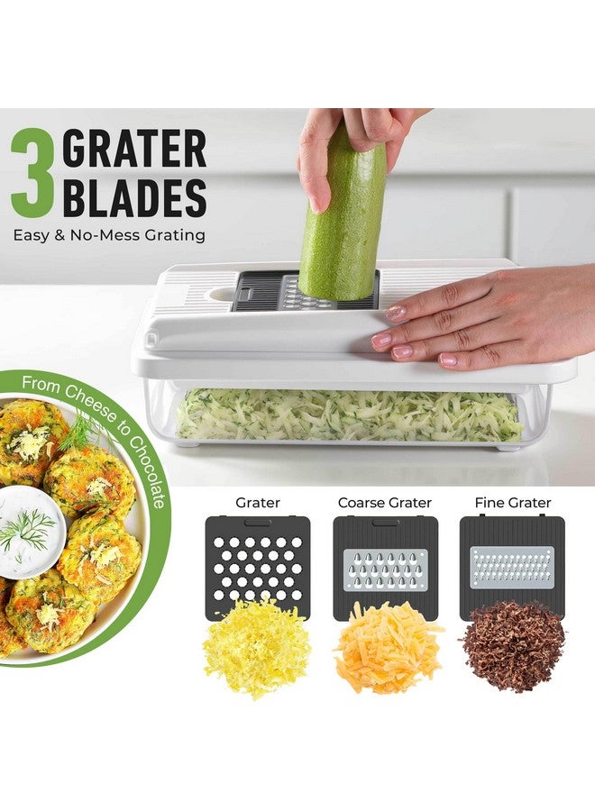 Mueller مُقطّع الخضار مولر، آلة تقطيع الخضار، مبشرة جبن، قاطع بصل وخضار مع حاوية، مكعبات، أدوات ومستلزمات المطبخ، أبيض رمل/رمادي - Image 5