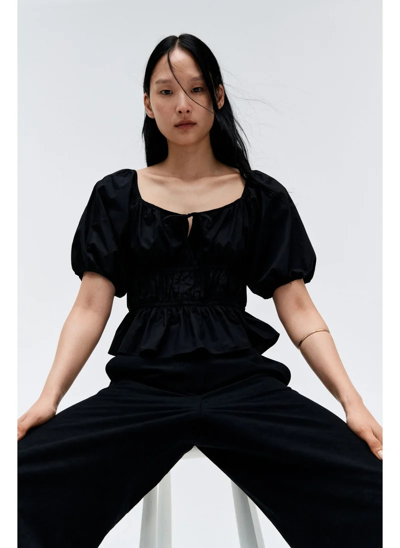 H&M Puff-sleeved poplin blouse