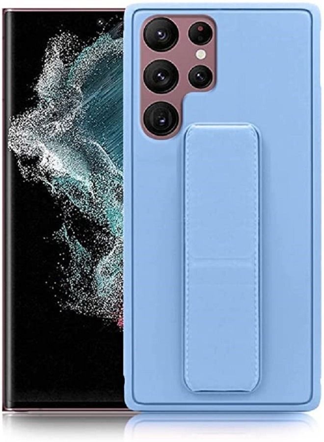 Samsung Galaxy S22 Ultra - غطاء سيليكون جديد بمقبض إصبع 2 في 1 وحامل هاتف - أزرق - Image 4