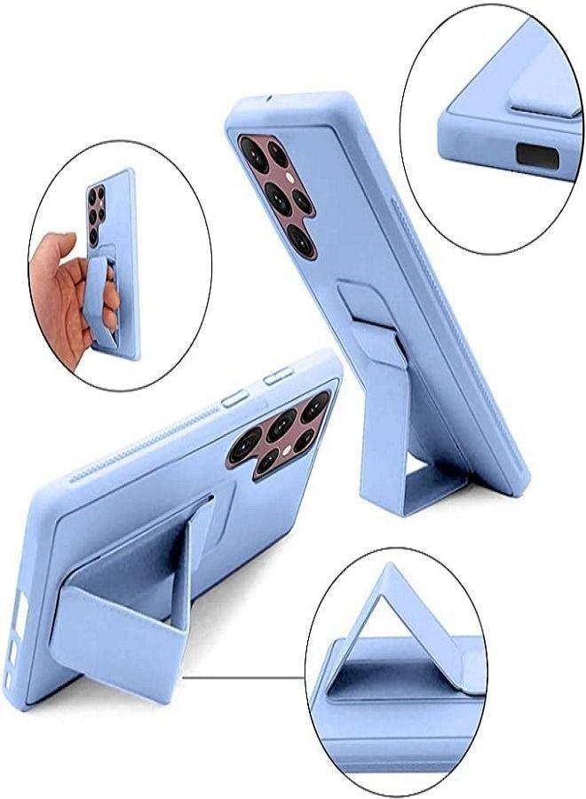 Samsung Galaxy S22 Ultra - غطاء سيليكون جديد بمقبض إصبع 2 في 1 وحامل هاتف - أزرق - Image 1