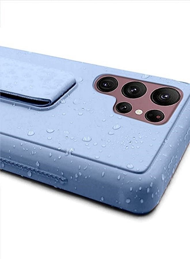 Samsung Galaxy S22 Ultra - غطاء سيليكون جديد بمقبض إصبع 2 في 1 وحامل هاتف - أزرق - Image 2