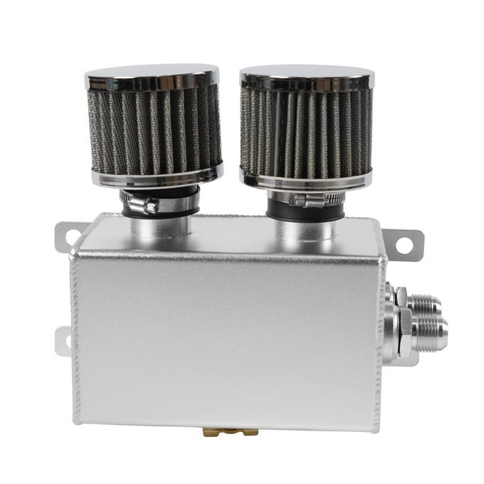 Universal Aluminum An10 12L Twin Baffle Dual Filter Engine Oil Catch Can Tank With 2 Air Filters Oil Catch Reservoir Tank Can Breather Kit Silver