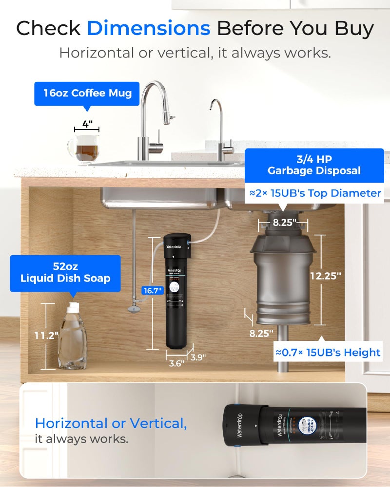 Waterdrop 15UB Under Sink Water Filter, Under Sink Water Filtration System for 2 Years, NSF/ANSI 42 Certified, Reduces PFAS, PFOA/PFOS, Lead, Under Sink Water Filter with Faucet, 19K Gallons - Image 5