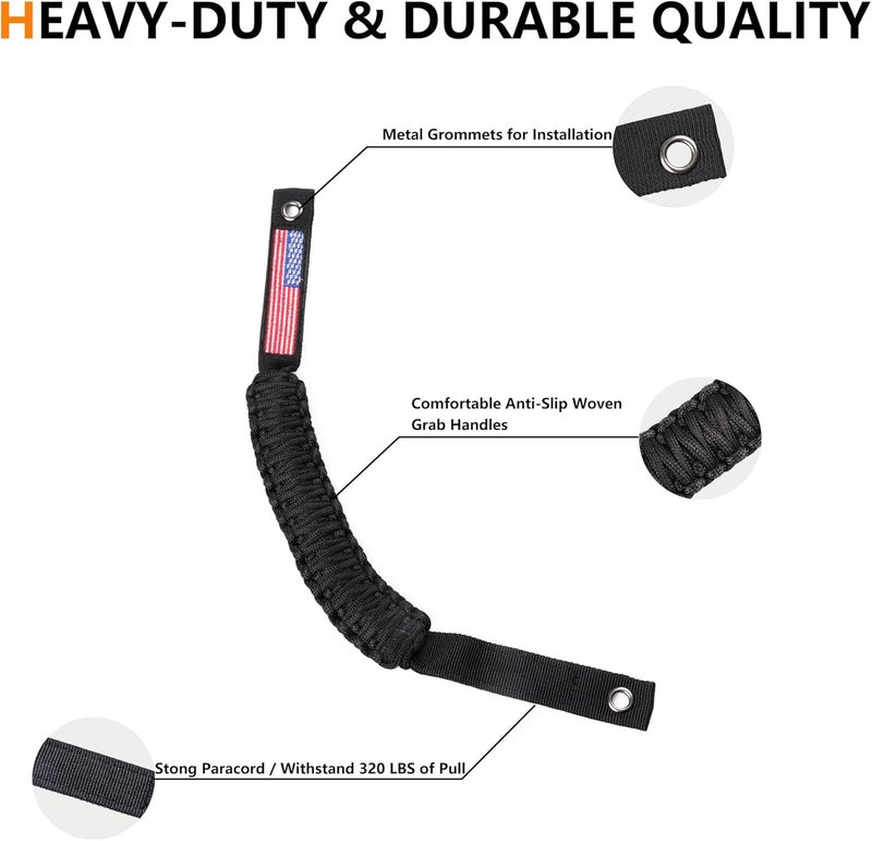 RERPRO Roll Bar Grab Handles for 2021-2024 Ford Bronco with America Flag - 2 Pack Black - Image 5