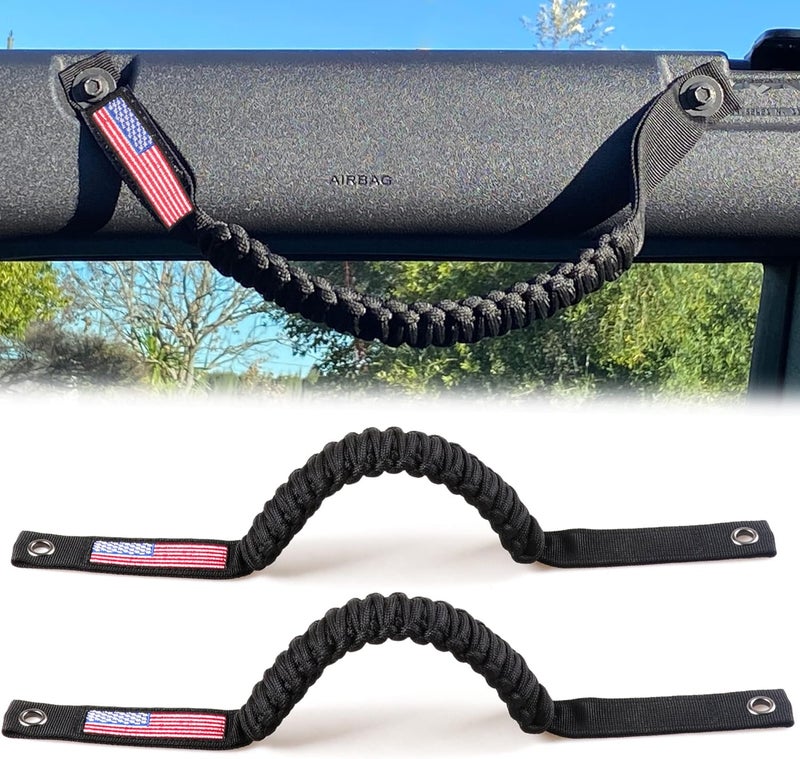 RERPRO Roll Bar Grab Handles for 2021-2024 Ford Bronco with America Flag - 2 Pack Black - Image 1
