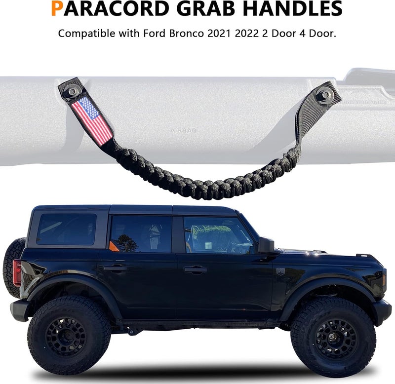 RERPRO Roll Bar Grab Handles for 2021-2024 Ford Bronco with America Flag - 2 Pack Black - Image 4