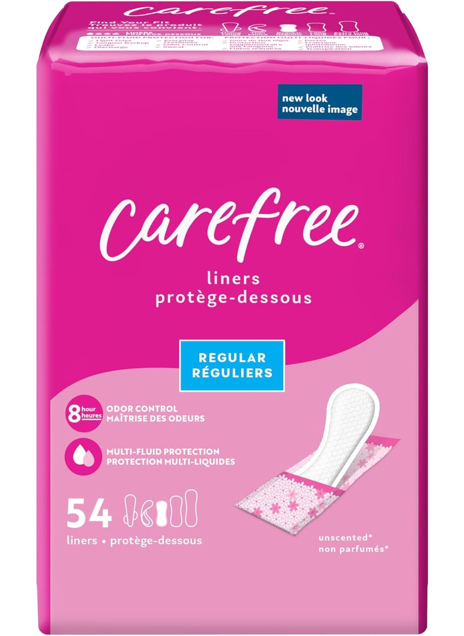 Carefree Carefree Panty Liners for Women, Regular, Wrapped, Unscented, 54ct | Pantiliners, Carefree Liners, Daily Liners for Women, Light Periods and Leaks, 8-Hour Odor Control | 54ct (Packaging May Vary) 
