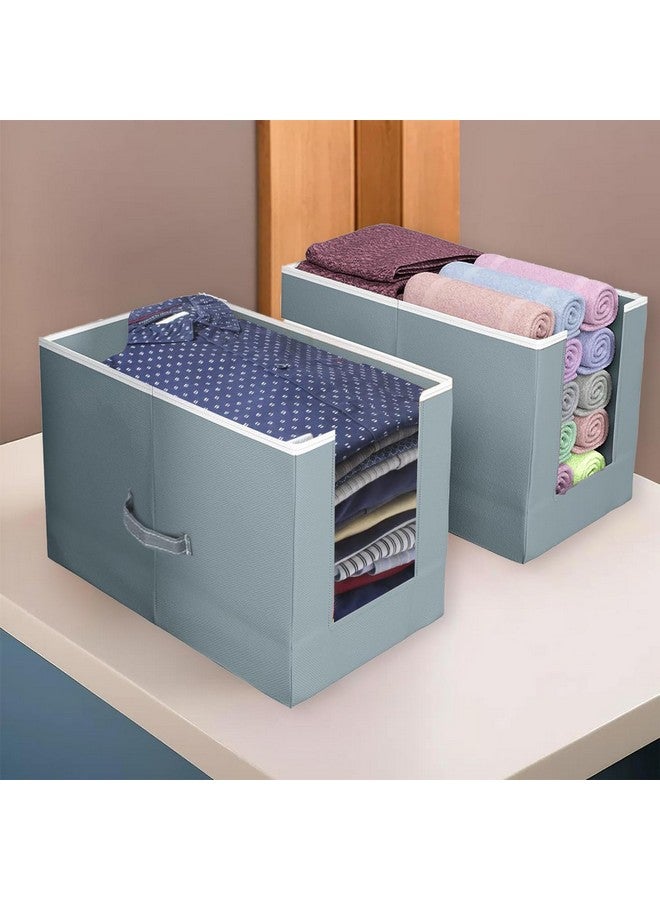 HOMFIL HOMFIL Shirt Organizer For Wardrobe Shirt Stacker Wardrobe Organizer For Clothes Non Woven Organisers Storage Box Clothes Organiser For Wardrobe Stackable Closet Cupboard (Grey, Set of 2) - Image 1