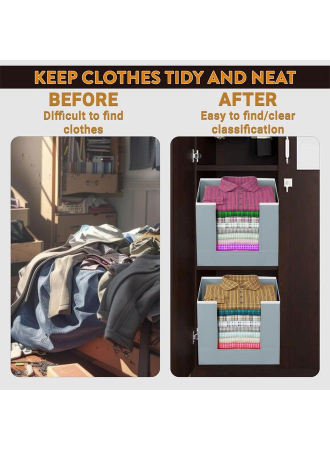 HOMFIL HOMFIL Shirt Organizer For Wardrobe Shirt Stacker Wardrobe Organizer For Clothes Non Woven Organisers Storage Box Clothes Organiser For Wardrobe Stackable Closet Cupboard (Grey, Set of 2) - Image 4
