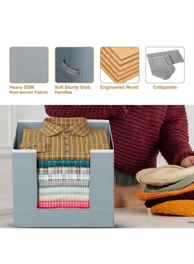 HOMFIL HOMFIL Shirt Organizer For Wardrobe Shirt Stacker Wardrobe Organizer For Clothes Non Woven Organisers Storage Box Clothes Organiser For Wardrobe Stackable Closet Cupboard (Grey, Set of 2) - Image 3