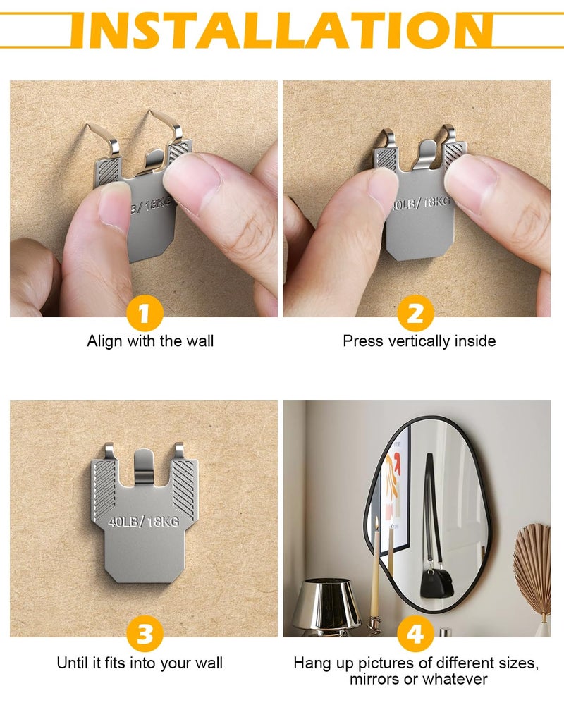 (ApeBest) Picture Hangers Claw Hooks for Drywallï¼š20Pcs Wall Picture Frame Hanging Hooks - No Damage Heavy Duty Art Picture Mirror Photo Poster Painting Hanger Hardware Kit - Claw for Room Office Decor - Image 4