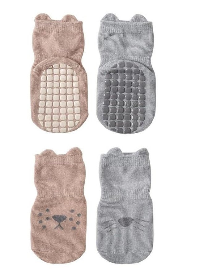 Yanwenx Pack of 2 Non-Slip Socks for 0-2 Years Baby/Toddler Boys Girls Soft Combed Cotton Socks Animal Motifs Newborn Crew Socks_12-24 Months - Image 1