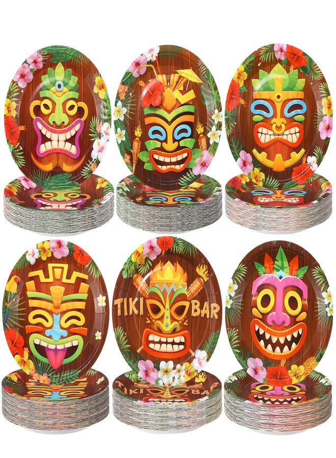 Funnymoom 120 Pcs Tiki Party Paper Plates 7 Inch Hawaiian Tropical Disposable Plates Summer Luau Tiki Party Decorations Dinner Dessert Tableware for Aloha Birthday Supplies Decorations - Image 1