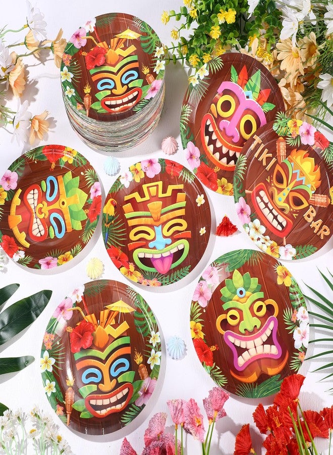 Funnymoom 120 Pcs Tiki Party Paper Plates 7 Inch Hawaiian Tropical Disposable Plates Summer Luau Tiki Party Decorations Dinner Dessert Tableware for Aloha Birthday Supplies Decorations - Image 5