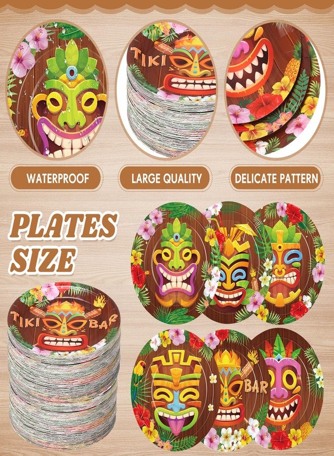 Funnymoom 120 Pcs Tiki Party Paper Plates 7 Inch Hawaiian Tropical Disposable Plates Summer Luau Tiki Party Decorations Dinner Dessert Tableware for Aloha Birthday Supplies Decorations - Image 2