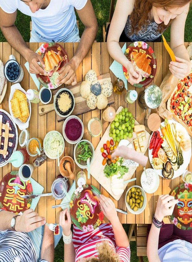 Funnymoom 120 Pcs Tiki Party Paper Plates 7 Inch Hawaiian Tropical Disposable Plates Summer Luau Tiki Party Decorations Dinner Dessert Tableware for Aloha Birthday Supplies Decorations - Image 4