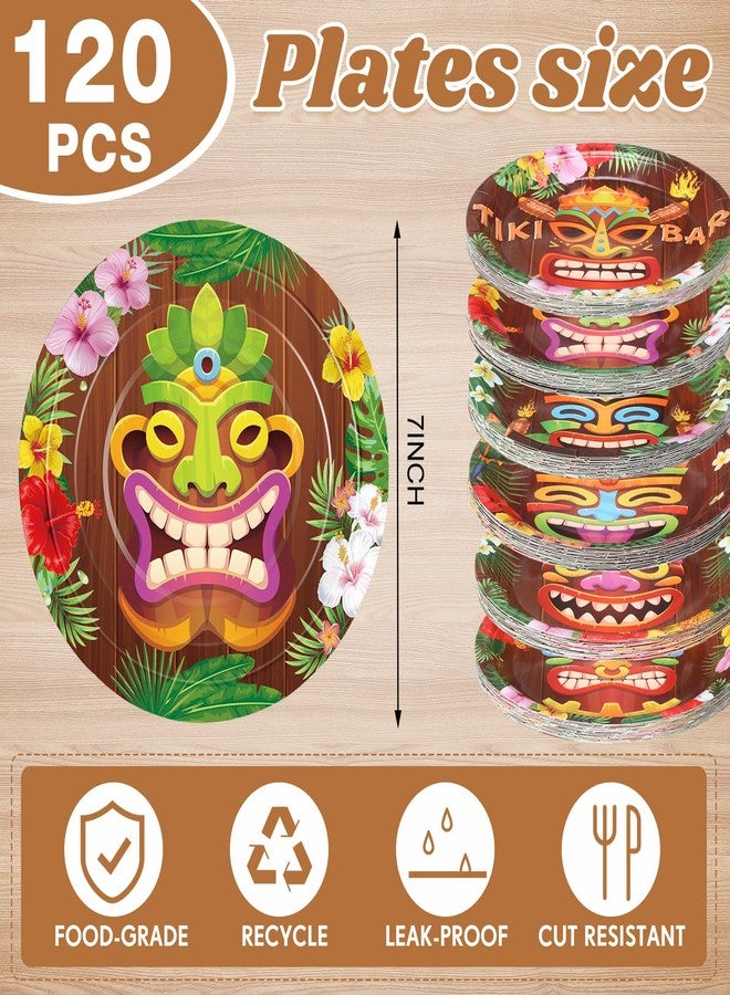Funnymoom 120 Pcs Tiki Party Paper Plates 7 Inch Hawaiian Tropical Disposable Plates Summer Luau Tiki Party Decorations Dinner Dessert Tableware for Aloha Birthday Supplies Decorations - Image 3