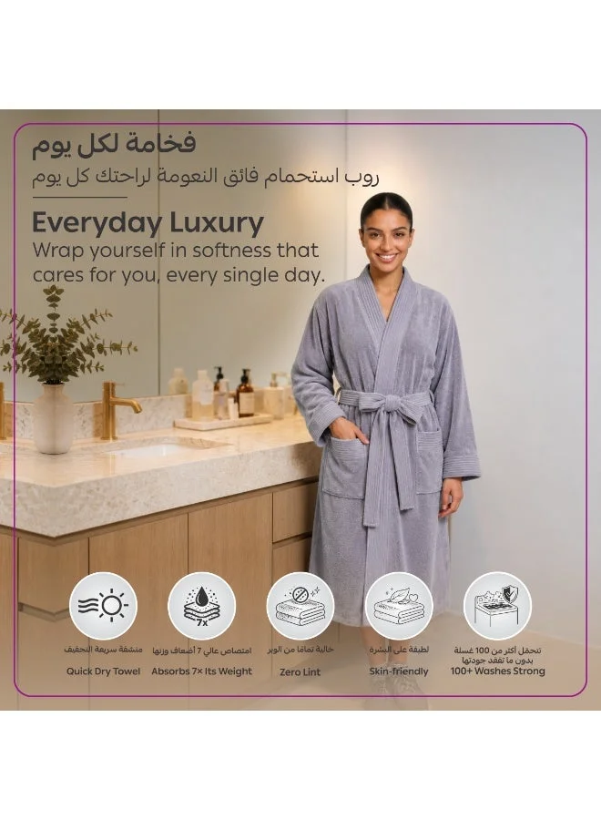 Donetella 1-Pcs Unisex  Bathrobe  L Size - Kimono Collar, Highly Absorbent, Quick Dry, Soft Spa Robe with Belt & Pockets - Microfiber 330 GSM, Everyday Use