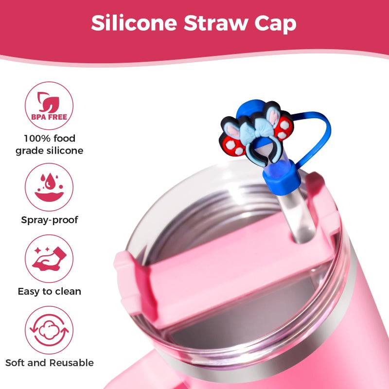 WLEAD Mouse Head Straw Covers for Stanley Cups 30oz & 40oz - 10mm Reusable Silicone Straw Toppers,Cute Dust-Proof Drinkware Accessories for Stanley Tumblers, Cups & Quenchers (6 Pack) - Image 3