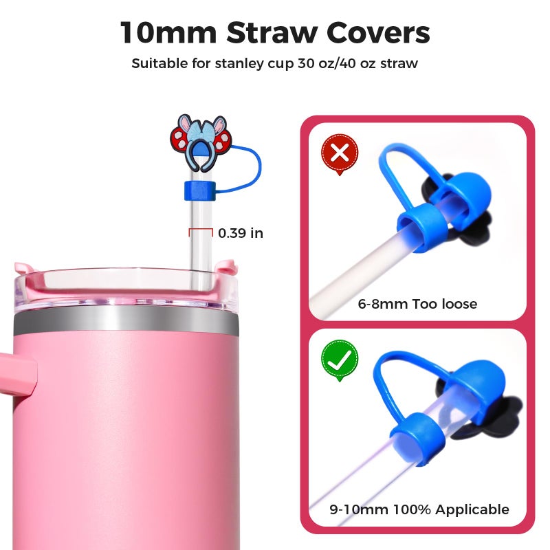WLEAD Mouse Head Straw Covers for Stanley Cups 30oz & 40oz - 10mm Reusable Silicone Straw Toppers,Cute Dust-Proof Drinkware Accessories for Stanley Tumblers, Cups & Quenchers (6 Pack) - Image 2