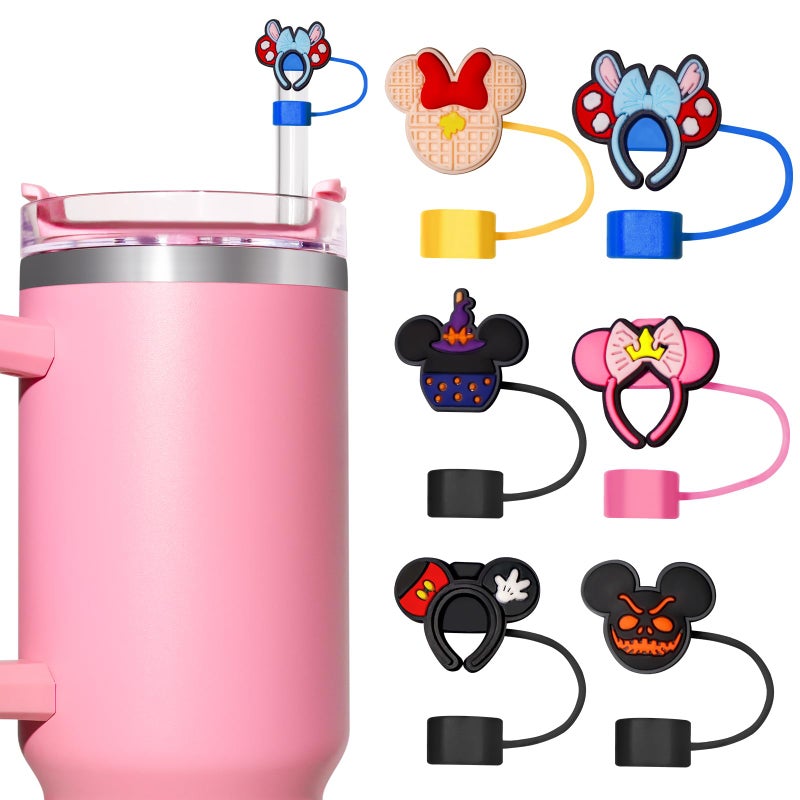 WLEAD Mouse Head Straw Covers for Stanley Cups 30oz & 40oz - 10mm Reusable Silicone Straw Toppers,Cute Dust-Proof Drinkware Accessories for Stanley Tumblers, Cups & Quenchers (6 Pack) - Image 1