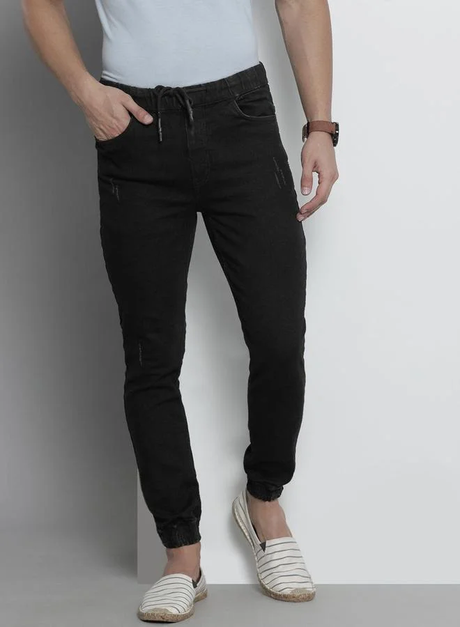 The Indian Garage Co The Indian Garage Co Men Black Mid Rise Slim Fit Cuffed Jeans