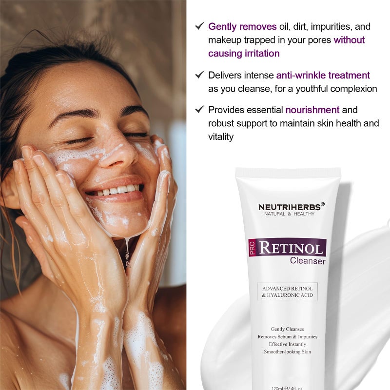 Neutriherbs PRO Retinol Face Wash, Daily Facial Cleanser for Anti-Aging, Nourishing, & Moisturizing with Amino Acid Foam, Hyaluronic Acid, and Vitamin E â€“ 4 fl. oz. - Image 4