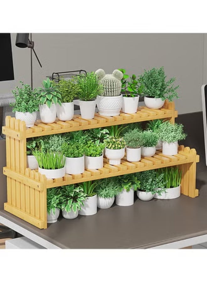 كيكي حامل زهور عصاري لسطح المكتب، نافذة خليجية، شرفة، زهرة متعددة الطبقات، 67*30*21 سم، بني - Image 1