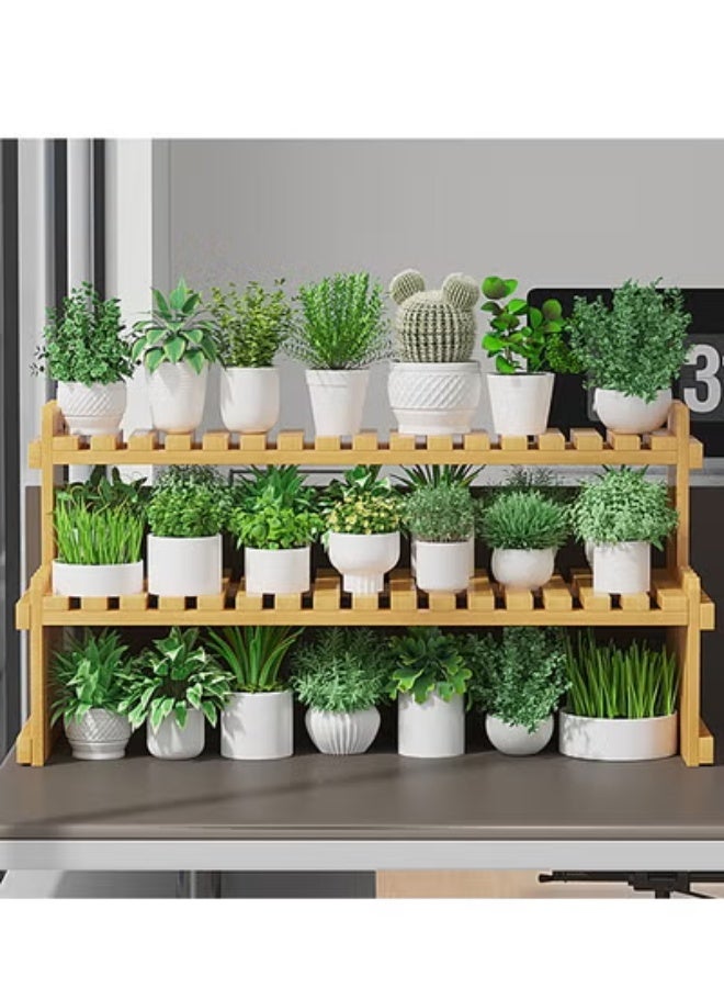 كيكي حامل زهور عصاري لسطح المكتب، نافذة خليجية، شرفة، زهرة متعددة الطبقات، 67*30*21 سم، بني - Image 2