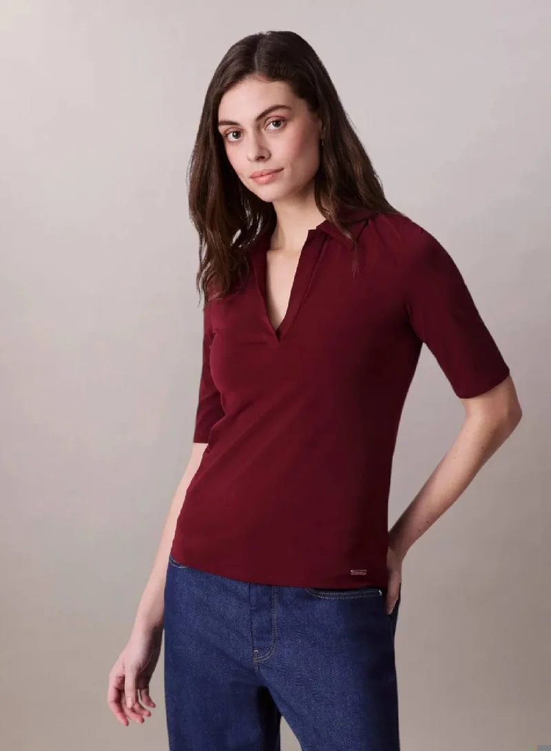 Calvin Klein Deep Rouge Crepe Jersey Polo for Women | Best Price UAE