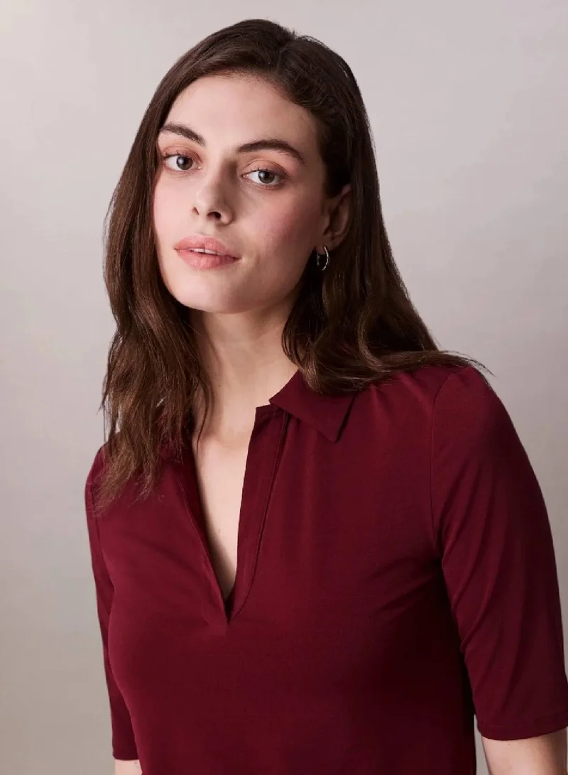 Calvin Klein Deep Rouge Crepe Jersey Polo for Women | Best Price UAE