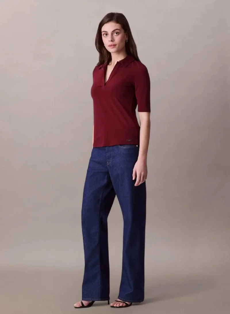 Calvin Klein Deep Rouge Crepe Jersey Polo for Women | Best Price UAE