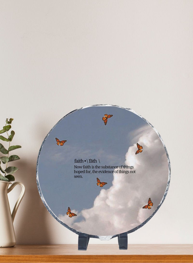 Service Zone Protective Printed White Round Shape Marble Photo Frame for Table Top With Portable Stand Faith.. 