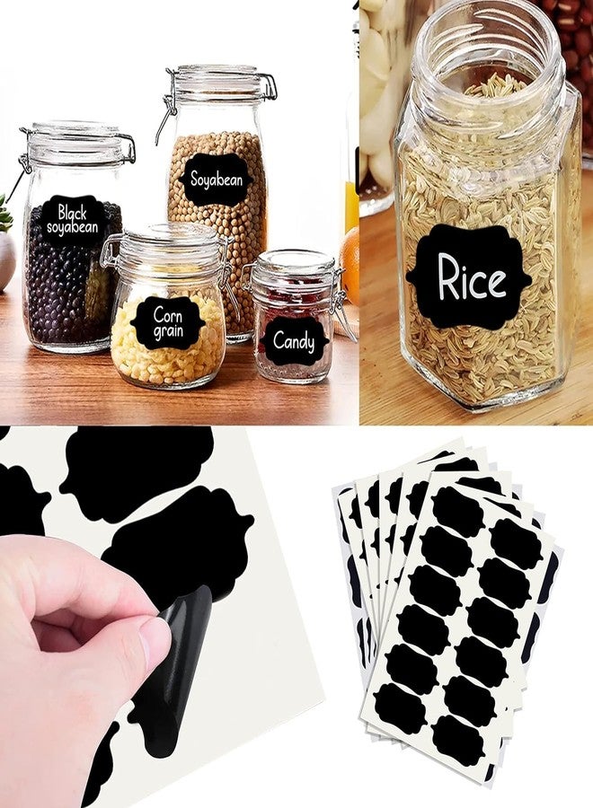SLGIFT 84 Pc Vinyl Black Stickers for Mason Jars Glass Bottles, Decals Craft, Kitchen Waterproof Jar Labels Stickers with Pencil (12 Same Shapes 2.5 Inch x 1.25 Inch) - Image 2