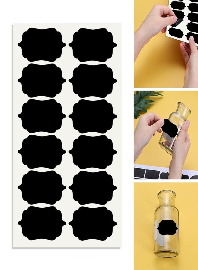 SLGIFT 84 Pc Vinyl Black Stickers for Mason Jars Glass Bottles, Decals Craft, Kitchen Waterproof Jar Labels Stickers with Pencil (12 Same Shapes 2.5 Inch x 1.25 Inch) - Image 1