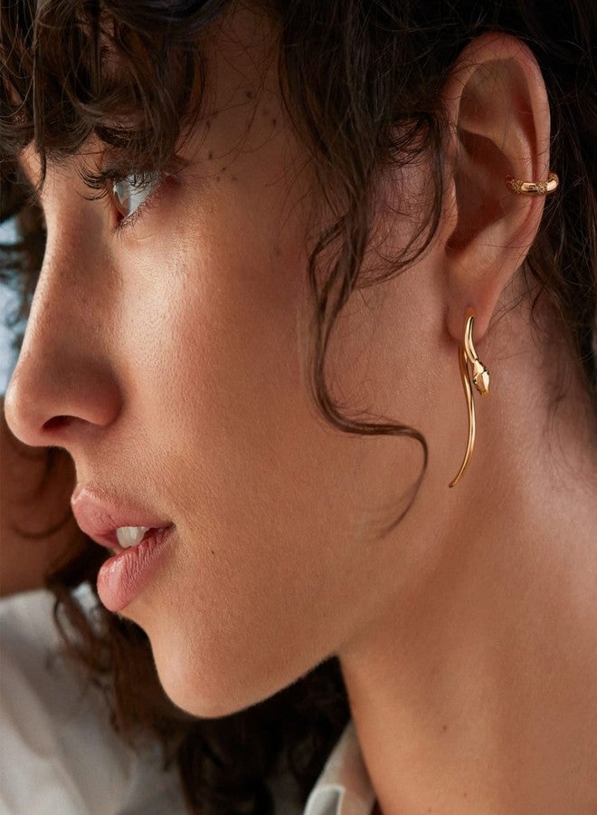 MEVECCO Gold Snake Earrings for Women, 18K Gold Plated Faux Gauge Fake Spiral Tapers Fake Gauges Faux Plug Earrings - Image 3