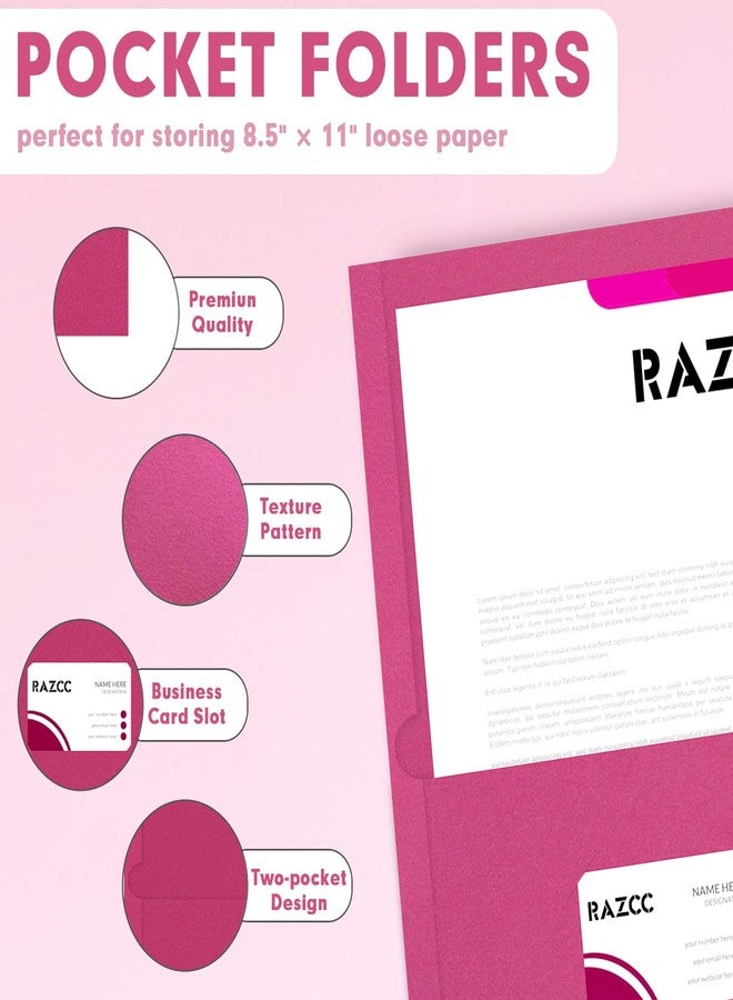 RAZCC Two Pocket Folders, 50 Pack 2Pocket Folders Fit Letter Size Paper, Paper Folders with Pockets for School Office Business Home, Magenta - Image 3