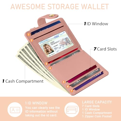 Jogjam Coral Pink Rfid Ladies Wallet, Small Slim Thin Compact Credit Card Women Wallet, PU Leather Bifold Cash Zipper Coin Pocket ID Window for Female - Image 4