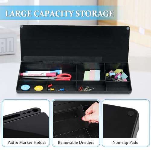 DOLLAR BOSS Glass Desk Whiteboard Small Dry Erase Board Desktop White Board with Storage Drawer Computer Keyboard Stand Desk Organizer Office Accessories School Supplies with 4 Markers 1 Rag, Black - Image 2