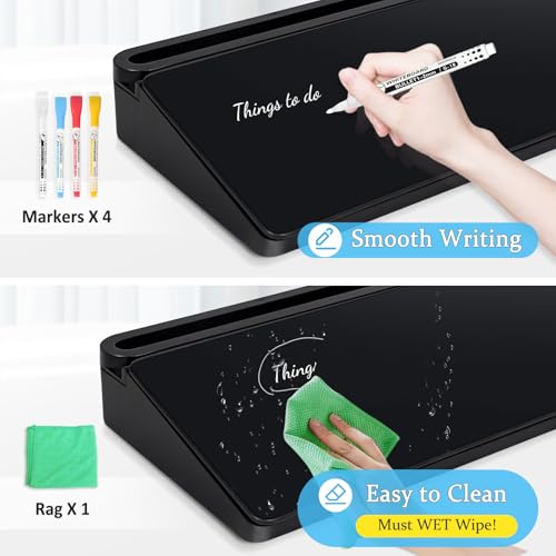 DOLLAR BOSS Glass Desk Whiteboard Small Dry Erase Board Desktop White Board with Storage Drawer Computer Keyboard Stand Desk Organizer Office Accessories School Supplies with 4 Markers 1 Rag, Black - Image 4