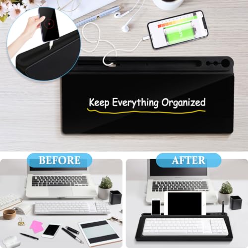 DOLLAR BOSS Glass Desk Whiteboard Small Dry Erase Board Desktop White Board with Storage Drawer Computer Keyboard Stand Desk Organizer Office Accessories School Supplies with 4 Markers 1 Rag, Black - Image 3