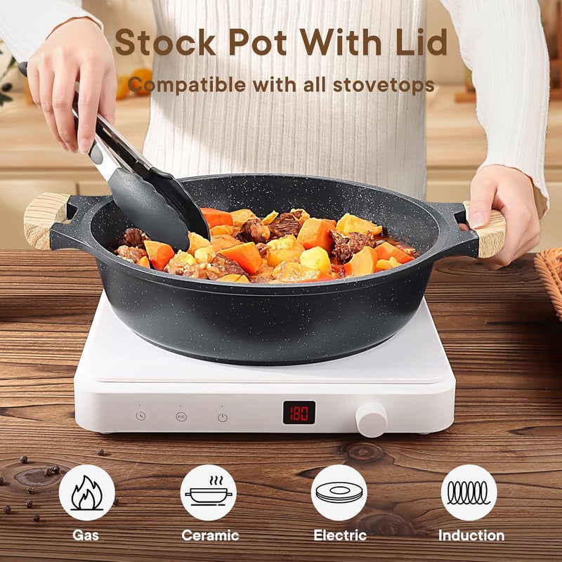 GIPP 6QT Nonstick Stock Pot with Lid Soup Pot,12.6 Inch Non Toxic Stockpot for Cooking,Stew Pot with Nonstick Ceramic Coating,Non Stick Cooking Pot Compatible with All Stoves,PFAS/PTFE/PFOA Free,Gray - Image 3