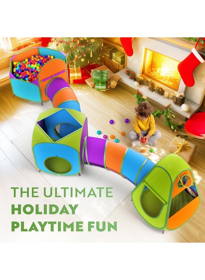 Playz 5-Piece Kids Pop Up Play Tent Crawl Tunnel And Ball Pit With Basketball Hoop Playhouse For Boys, Girls, Babies, And Toddlers (Purple, Orange, Yellow, Red, Blue) - Image 3