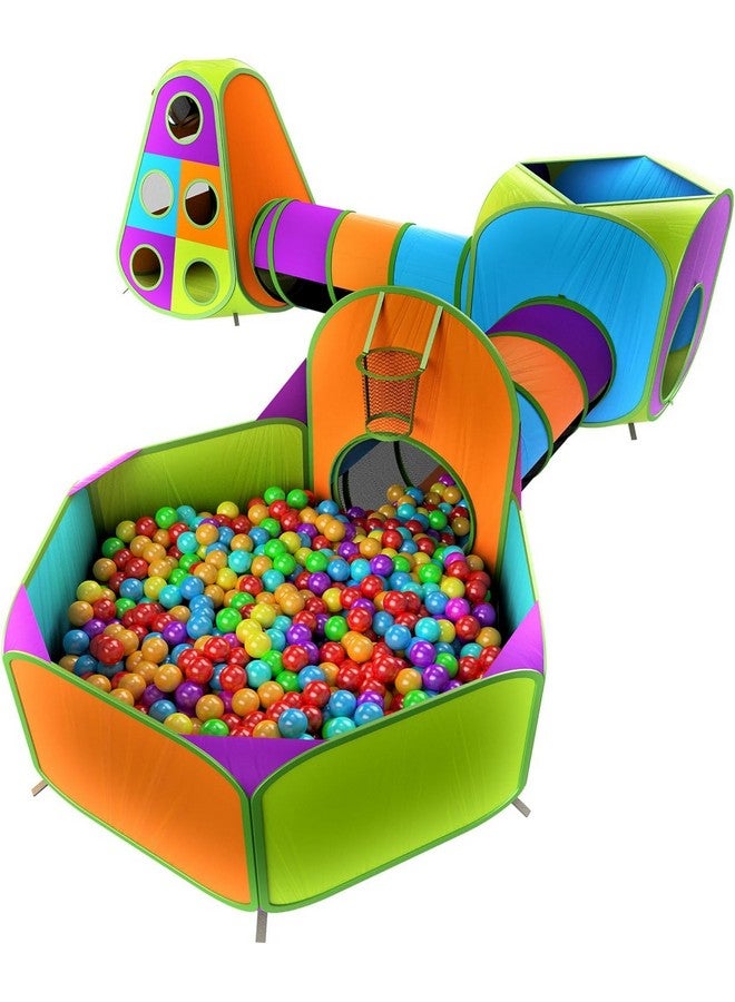 Playz 5-Piece Kids Pop Up Play Tent Crawl Tunnel And Ball Pit With Basketball Hoop Playhouse For Boys, Girls, Babies, And Toddlers (Purple, Orange, Yellow, Red, Blue) - Image 1