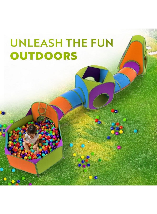 Playz 5-Piece Kids Pop Up Play Tent Crawl Tunnel And Ball Pit With Basketball Hoop Playhouse For Boys, Girls, Babies, And Toddlers (Purple, Orange, Yellow, Red, Blue) - Image 4